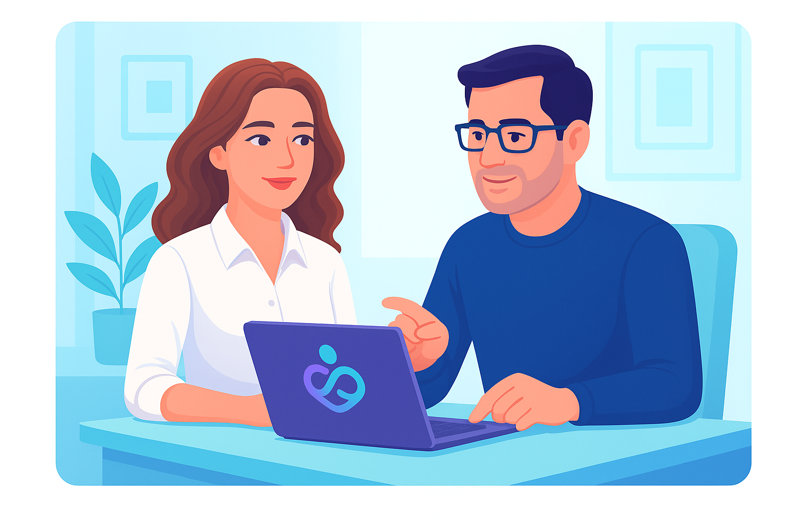 Alt text: "AI coaching session on tablet showing business professionals collaborating"